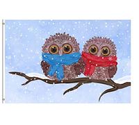 Bandieras Da Cortile Christmas Scene With Funny Owls On A Winter Tree Garden Flag Durevole Striscione Per Patio Prato Spiaggia 90X150 CM