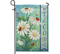 Bandieras Da Cortile Chrysanthemum Spring Joyful Ladybug Bee Spring Green Divertente Bandieras Durevole Bandiera Garden Alta Qualità Bandiera Di Benvenuto Per Patio Esterni 30X45Cm