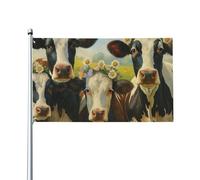 Bandieras Da Cortile Cow With Flower Wreath, In Meadow Divertente Bandieras Alta Qualità Bandiera Di Benvenuto Anniversario Striscione Per Prato Esterni Patio 90X150 CM