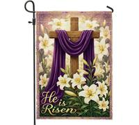 Bandieras Da Cortile Cross Religious Spring Lilies Violet Drapery Easter Violet Striscione Durevole Bandiera Di Benvenuto Alta Qualità Divertente Bandieras Per Spiaggia Esterni 30X45Cm