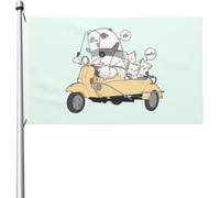Bandieras Da Cortile Cute Cat And Panda On A Motorcycle Striscione Garden Flag Durevole Per Prato Spiaggia 90X150 Cm
