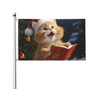 Bandieras Da Cortile Cute Cat Sing Christmas Carols Bandiera Garden Garden Flag Alta Qualità Per Prato Spiaggia 90X150 Cm