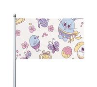 Bandieras Da Cortile Cute Easter Bunny Chick And Flower Bandiera Garden Tutte Le Stagioni Striscione Decorativo Bandiera Di Benvenuto Per Veranda Esterni Patio 90X150 CM