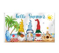 Bandieras Da Cortile Cute Gnome Hello Summer Divertente Bandieras Anniversario Garden Flag Durevole Bandiera Di Benvenuto Per Spiaggia Esterni Veranda 90X150 Cm