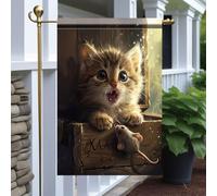 Bandieras Da Cortile Cute Kitten Adorable Cat And Mouse Durevole Bandiera Di Benvenuto Alta Qualità Bandiera Garden Per Patio Veranda M