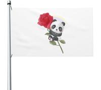 Bandieras Da Cortile Cute Panda Sitting On A Roses Striscione Garden Flag Durevole Per Esterni Prato 90X150 Cm