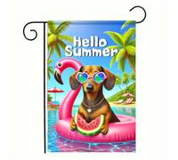 Bandieras Da Cortile Dachshund Hello Summer Sea Beach Dogs Welcome Dog Sunglasses Tutte Le Stagioni Bandiera Garden Decorativo Bandiera Di Benvenuto Per Esterni Prato M