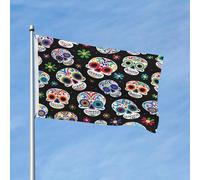 Bandieras Da Cortile Day Of The Dead Skull Flower, Sugar Skull Garden Flag Anniversario Striscione Durevole Divertente Bandieras Per Esterni Spiaggia Prato 90X150 CM
