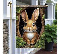 Bandieras Da Cortile Easter Bunny Cute Brown Rabbit Peeking From Tree Hollow Durevole Garden Flag Alta Qualità Bandiera Di Benvenuto Per Veranda Esterni S