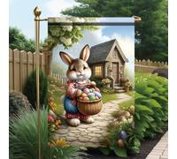 Bandieras Da Cortile Easter Bunny Cute Rabbit With Basket Of Eggs Spring Cottage Path Tutte Le Stagioni Bandiera Garden Durevole Striscione Per Prato Spiaggia M