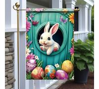 Bandieras Da Cortile Easter Bunny Cute Rabbit With Colorful Eggs Flowers And Butterflies Spring Welcome Alta Qualità Striscione Anniversario Bandiera Di Benvenuto Per Spiaggia Patio S
