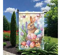 Bandieras Da Cortile Easter Bunny Rabbit With Colorful Eggs And Flowers Spring Butterfly Tutte Le Stagioni Garden Flag Alta Qualità Bandiera Di Benvenuto Per Spiaggia Esterni S