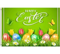 Bandieras Da Cortile Easter Colorful Eggs Butterflies Tulips Flowers Green Bandiera Di Benvenuto Garden Flag Alta Qualità Per Patio Spiaggia 90X150 Cm