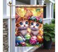 Bandieras Da Cortile Easter Kitten Cute Cats With Easter Eggs And Flowers Spring Porch Lawn Home Decorativo Garden Flag Tutte Le Stagioni Bandiera Di Benvenuto Per Patio Esterni M