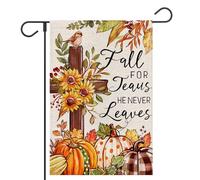Bandieras Da Cortile Fall Thanksgiving Fall For Jesus He Never Leaves Pumpkin Crossed Bandiera Di Benvenuto Anniversario Divertente Bandieras Durevole Garden Flag Per Spiaggia Esterni Prato M