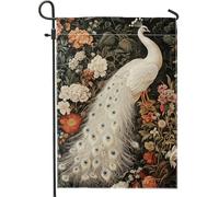 Bandieras Da Cortile Florals Elegant White Peacock And Vibrant Flowers Divertente Bandieras Durevole Striscione Decorativo Bandiera Garden Per Patio Esterni Spiaggia 30X45Cm