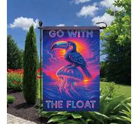 Bandieras Da Cortile Fluorescent Tropical With Toucan Jellyfishs And Neon Sunset Go With The Float Durevole Divertente Bandieras Anniversario Garden Flag Per Prato Esterni M