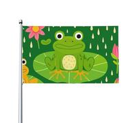 Bandieras Da Cortile Frog And Lotus In The Rain Garden Flag Durevole Divertente Bandieras Tutte Le Stagioni Striscione Per Prato Patio Spiaggia 90X150 CM