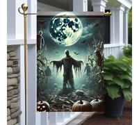 Bandieras Da Cortile Halloween Scary Scarecrow Skeleton Moon Pumpkin Cornfield Haunted House Anniversario Striscione Decorativo Garden Flag Per Spiaggia Prato S