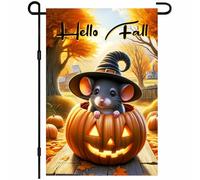 Bandieras Da Cortile Halloween Welcome Mouse In Pumpkin Witch Hat Garden Flag Tutte Le Stagioni Divertente Bandieras Anniversario Bandiera Di Benvenuto Per Patio Veranda Prato M