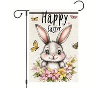 Bandieras Da Cortile Happy Easter Bunny With Cuterabbit Butterflies And Flowers Spring Seasonal Anniversario Striscione Alta Qualità Garden Flag Per Veranda Patio M