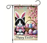 Bandieras Da Cortile Happy Easter Cute Kitten With Bunny Ears And Easter Eggs Pink Bloom Spring Tutte Le Stagioni Bandiera Garden Alta Qualità Garden Flag Per Prato Veranda S