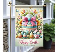 Bandieras Da Cortile Happy Easter Easter Eggs Bunny And Flowers Spring Porch Lawn Holiday Anniversario Bandiera Di Benvenuto Alta Qualità Bandiera Garden Per Prato Veranda S