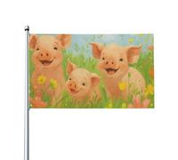Bandieras Da Cortile Happy Farm Pigs In Flower Meadow Bandiera Garden Decorativo Bandiera Di Benvenuto Tutte Le Stagioni Striscione Per Prato Esterni Patio 90X150 CM