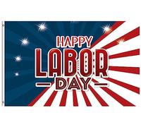 Bandieras Da Cortile Happy Labor Day Blue And Red Stripes American Holiday Party Celebration Striscione Bandiera Di Benvenuto Alta Qualità Per Prato Veranda 90X150 Cm