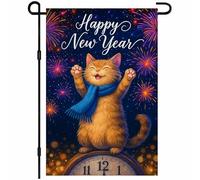 Bandieras Da Cortile Happy New Year Cat Oranges Kitten With Starry Holiday Winter Celebration Bandiera Garden Durevole Garden Flag Anniversario Divertente Bandieras Per Patio Prato Spiaggia M