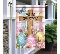 Bandieras Da Cortile He Is Risen Easter Crossed With Eggs Flowers And Butterfly Spring Religious Anniversario Garden Flag Durevole Divertente Bandieras Per Prato Esterni M