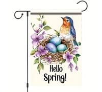 Bandieras Da Cortile Hello Spring Bluebird Nest With Eggs And Purple Flowers For Spring Tutte Le Stagioni Divertente Bandieras Anniversario Striscione Per Veranda Spiaggia M