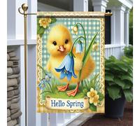 Bandieras Da Cortile Hello Spring Cute Yellow Chick With Bluebell Flowers Florals Seasonal Decorativo Garden Flag Anniversario Bandiera Garden Per Esterni Veranda M