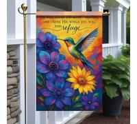 Bandieras Da Cortile Hummingbird With Scripturequote Colorful Flowers And Bird For Faith Inspirational Spring Anniversario Striscione Decorativo Divertente Bandieras Per Patio Veranda M