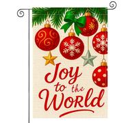 Bandieras Da Cortile Joy To The World Burlap Christmas Ornament Red Baubles Green Bow Pine Tutte Le Stagioni Garden Flag Anniversario Striscione Per Patio Esterni M