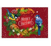 Bandieras Da Cortile Merry Christmas And Xmas Tree With Birds Bandiera Garden Alta Qualità Striscione Per Esterni Prato Veranda 90X150 CM