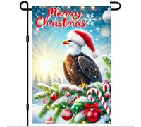 Bandieras Da Cortile Merry Christmas Bald Eagle Santa Hat Snowy Branch Ornaments Candy Cane Decorativo Divertente Bandieras Durevole Bandiera Garden Per Spiaggia Prato S