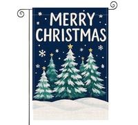 Bandieras Da Cortile Merry Christmas Burlap Holiday Blue Background With Snowy Christmas Trees And Stars Durevole Striscione Anniversario Bandiera Garden Per Patio Spiaggia S