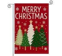 Bandieras Da Cortile Merry Christmas Burlap Holiday Christmas Trees On Red Background Tutte Le Stagioni Striscione Alta Qualità Bandiera Di Benvenuto Per Esterni Spiaggia M