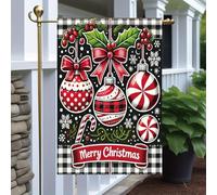 Bandieras Da Cortile Merry Christmas Red And White Ornaments With Candy Cane And Holly Durevole Bandiera Garden Alta Qualità Striscione Per Patio Spiaggia M