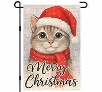 Bandieras Da Cortile Merry Christmas Santa Cat Red Plaid Scarf Snow Tree Divertente Bandieras Alta Qualità Garden Flag Anniversario Striscione Per Spiaggia Esterni Patio S