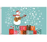 Bandieras Da Cortile Merry Christmas Snowflake Snowman Playing The Guitar Singing Divertente Bandieras Bandiera Garden Alta Qualità Per Patio Spiaggia 90X150 Cm