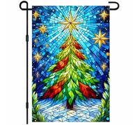 Bandieras Da Cortile Merry Christmas Stained Glass Christmas Tree Star Snowflakes Vibrant Alta Qualità Divertente Bandieras Decorativo Garden Flag Per Esterni Patio M