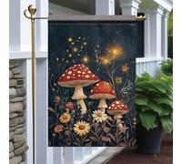 Bandieras Da Cortile Mushroom Red Toadstool And Wildflowers Magical Forests Fairy Night Light Alta Qualità Garden Flag Durevole Bandiera Di Benvenuto Per Spiaggia Veranda S
