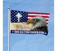 Bandieras Da Cortile One Nation Under God American With Bald Eagle, Christianty Crossed Garden Flag Alta Qualità Striscione Decorativo Bandiera Di Benvenuto Per Esterni Spiaggia Patio M
