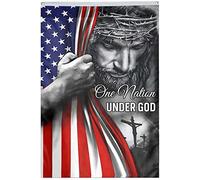 Bandieras Da Cortile One Nation Under God Christianty Jesus American Divertente Bandieras Striscione Anniversario Per Patio Prato 90X150 Cm