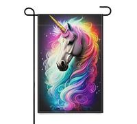 Bandieras Da Cortile Rainbow Mane Unicorns Head Linen Striscione Durevole Divertente Bandieras Alta Qualità Bandiera Di Benvenuto Per Prato Esterni 30X45Cm