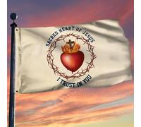 Bandieras Da Cortile Sacred Heart Of Jesus I Trust In You Catholic Divertente Bandieras Anniversario Bandiera Di Benvenuto Per Spiaggia Esterni Prato 90X150 CM