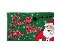 Bandieras Da Cortile Santa Stop Here Green Merry Christmas Garden Flag Anniversario Divertente Bandiera Per Prato Esterni Spiaggia 90X150 CM
