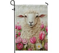 Bandieras Da Cortile Spring Florals, Peach Sheep Flowers Divertente Bandieras Durevole Bandiera Garden Tutte Le Stagioni Garden Flag Per Veranda Prato Spiaggia 30X45Cm